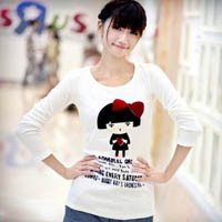 2011秋装韩版卡通可爱小女孩贴布长袖圆领打底衫长袖T恤004219